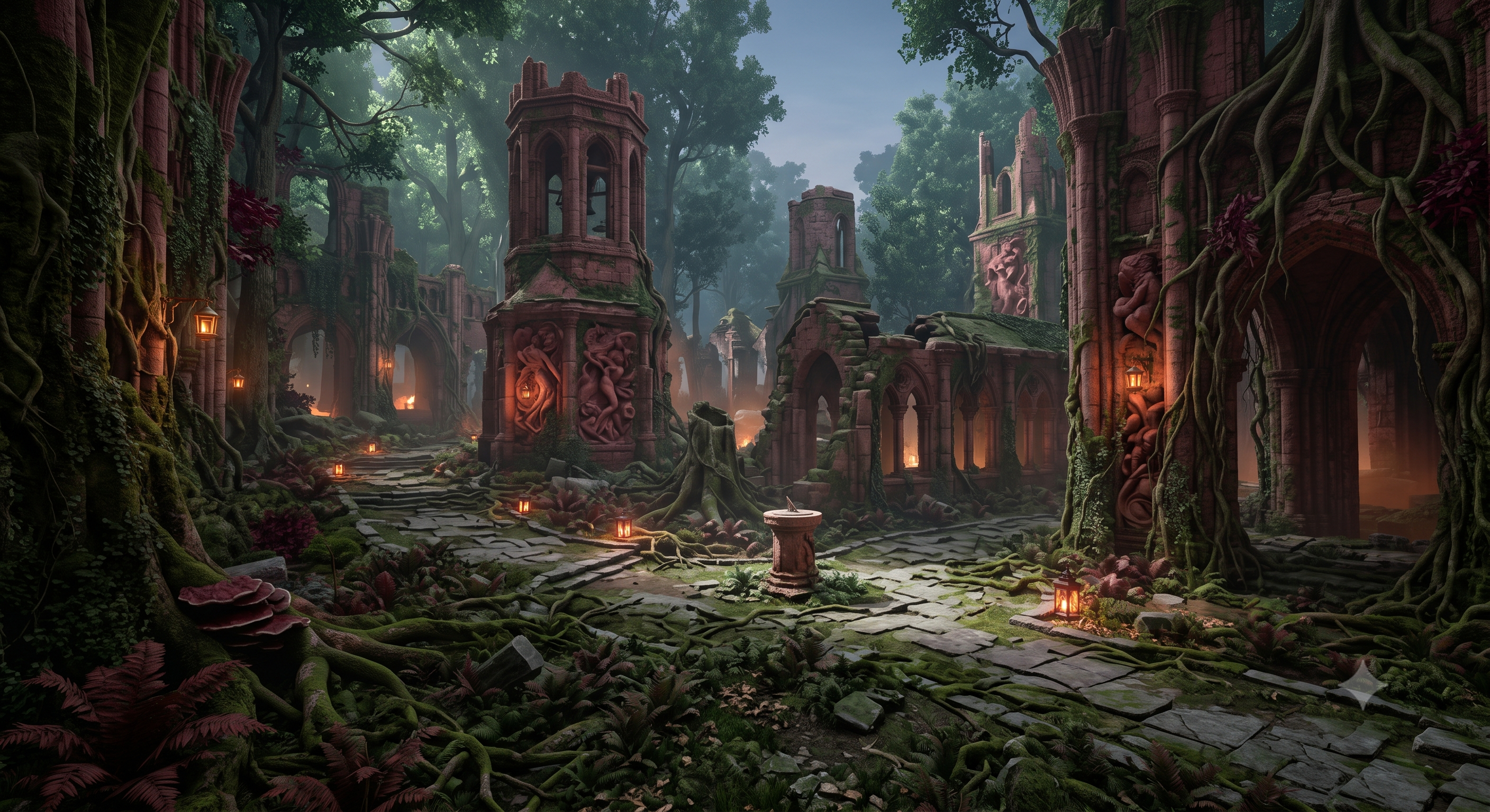 The ruined cathedral of Caro Vanta in Voir, swallowed by forest