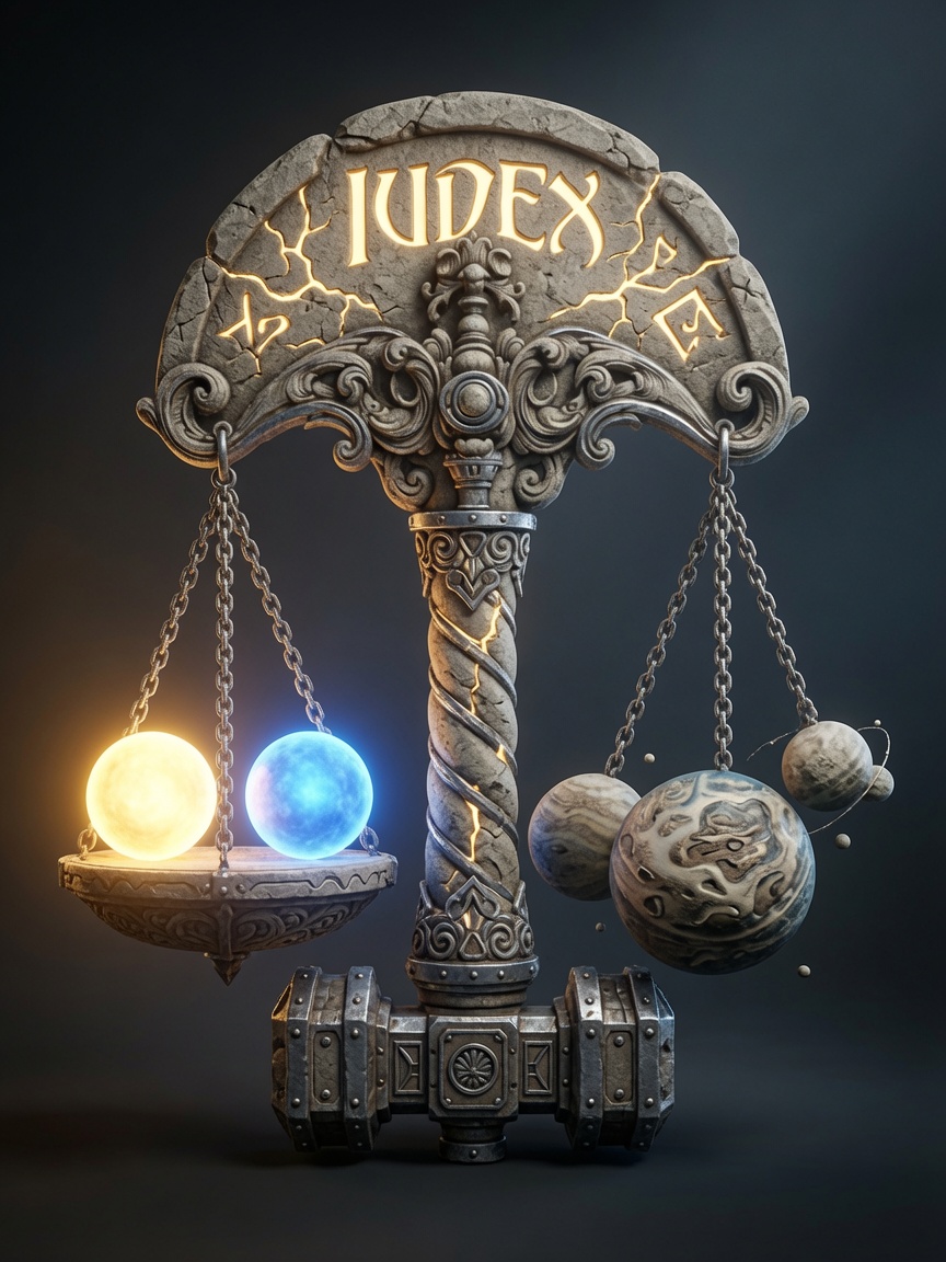 3D stone-and-metal rendering of the Iüdex holy symbol