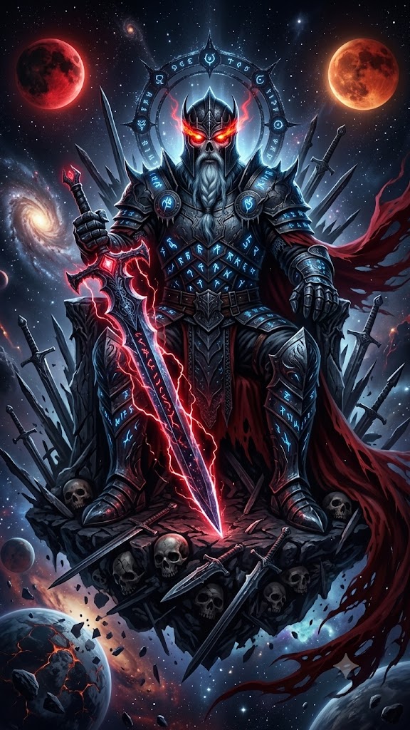 Horkos ascended, enthroned among the stars, wreathed in cosmic red fire