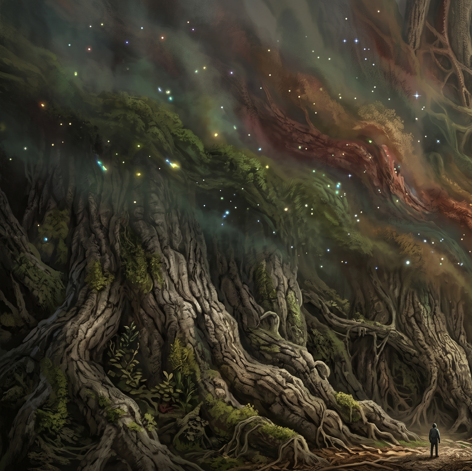 The Tree of Dreams, its canopy dissolving into cosmic starlight